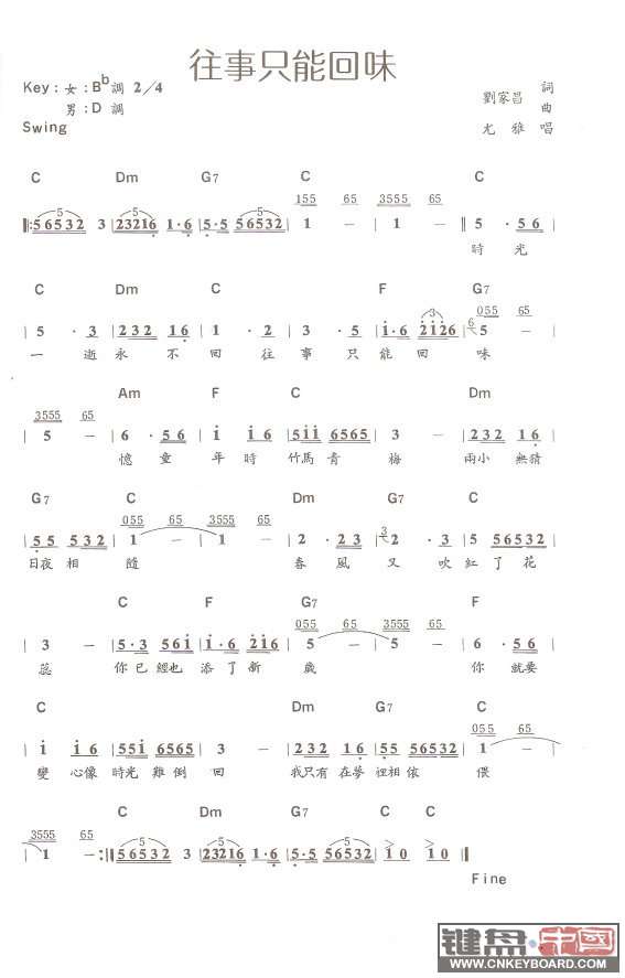 分享首老歌 : 往事只能回味 MV,简谱含和弦,YA